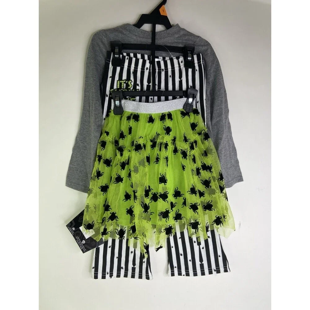 Beetlejuice 4T Toddler Girls 3 Piece Shirt Tutu Skirt Flared Pants Set Outfit